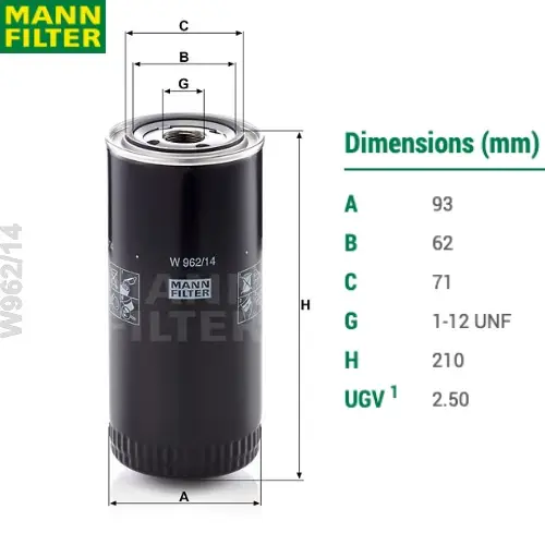 Lọc dầu mann oil filter W962 cho máy nén khí