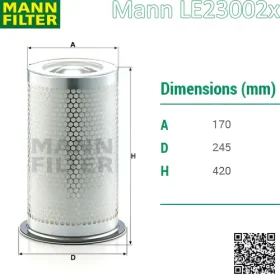 Lọc tách dầu LE23002x Mann filter cho máy nén khíLọc tách dầu LE23002x Mann filter cho máy nén khí