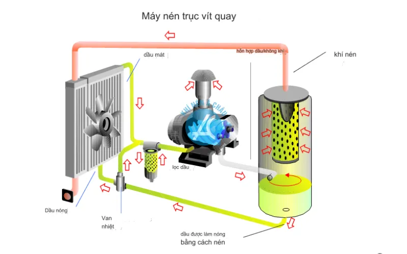 Nguyên lý cấu tạo máy nén khí trục vít không dầu
