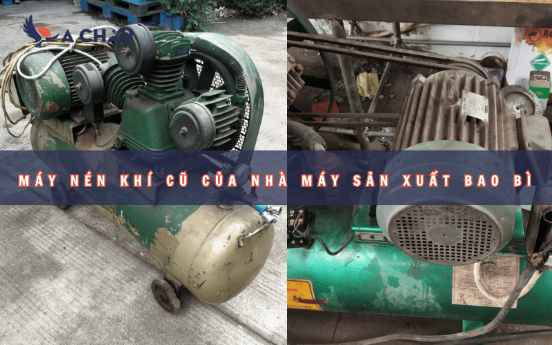 Máy nén khí Piston cũ của nhà máy sản xuất bao bì